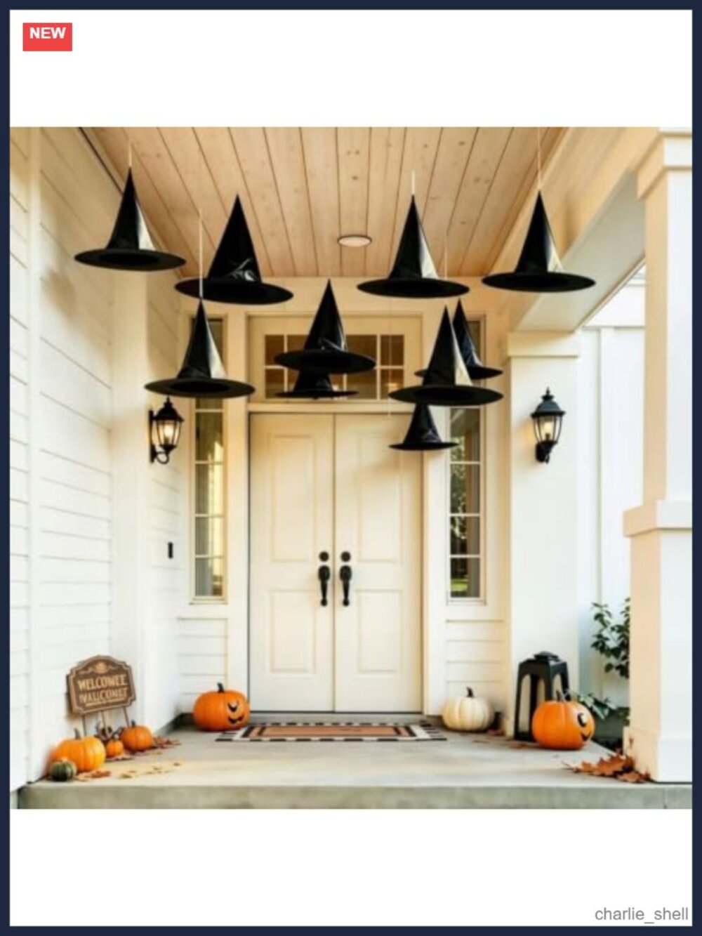 10 Pc Hanging Witch Hats Oxford Fabric Halloween Decor
